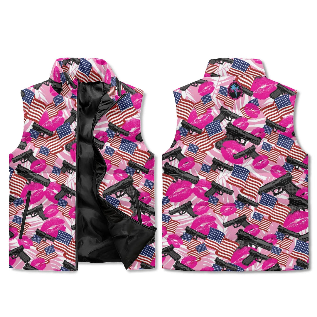 The Patriot Barbie Stand Collar Zip Up Puffer Vest