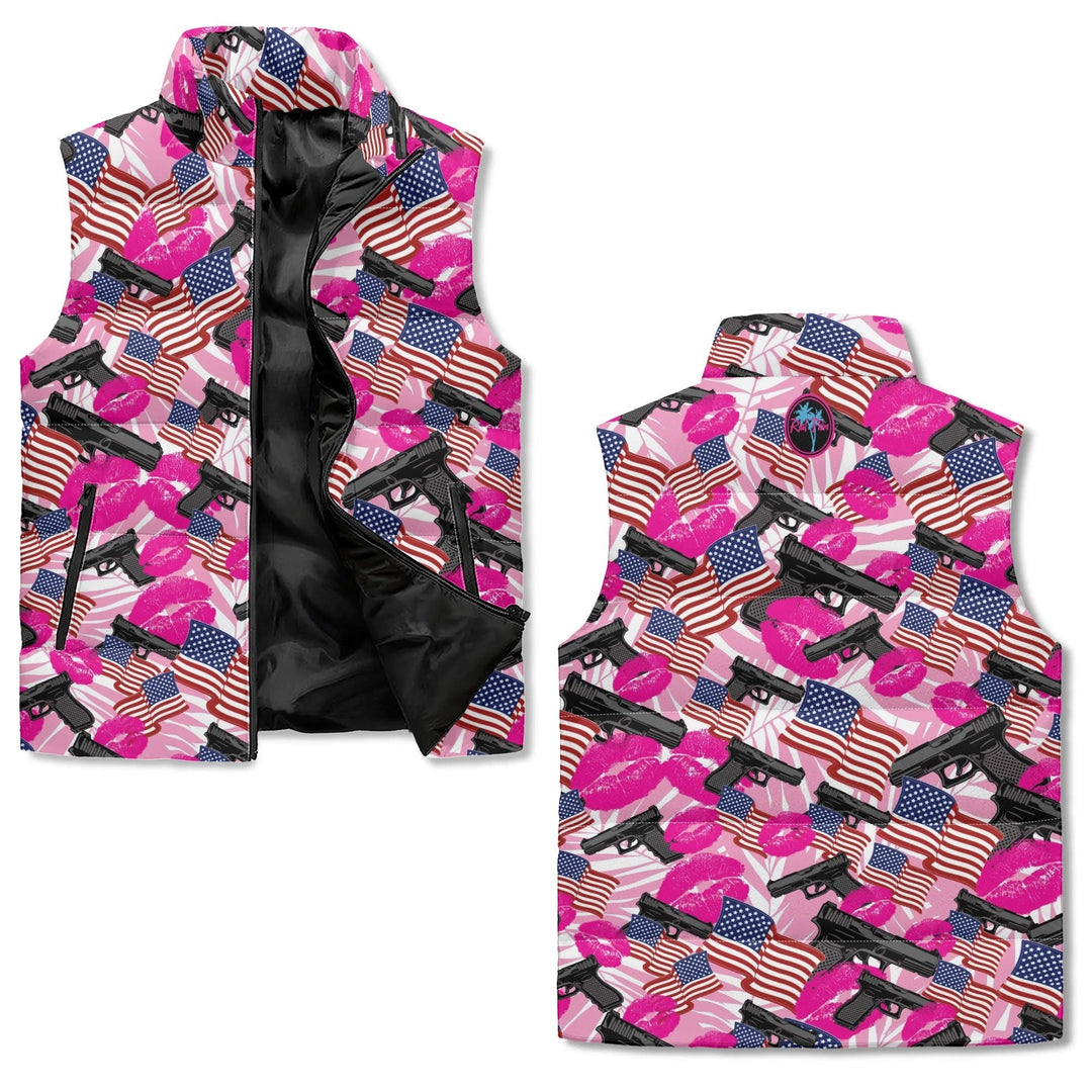 The Patriot Barbie Stand Collar Zip Up Puffer Vest