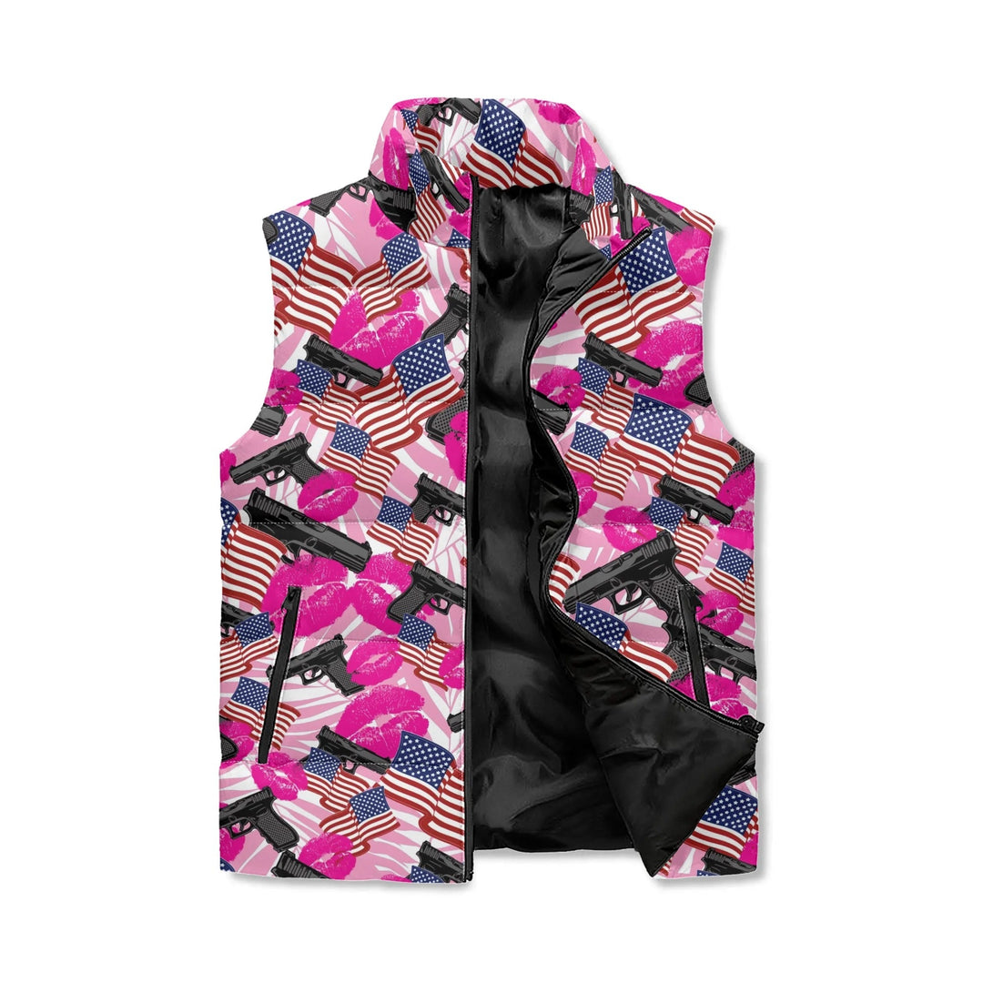 The Patriot Barbie Stand Collar Zip Up Puffer Vest